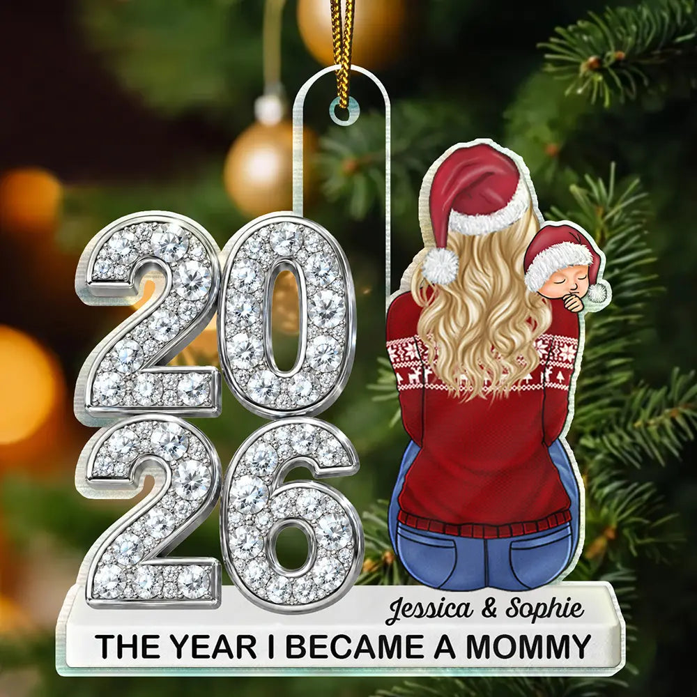 Adorable,Gifts For Her,New Mom,Christmas,Gift For Mother,Vector - The Year I Became A Mommy New Mom Keepsake - Personalized Custom Shaped Acrylic Ornament