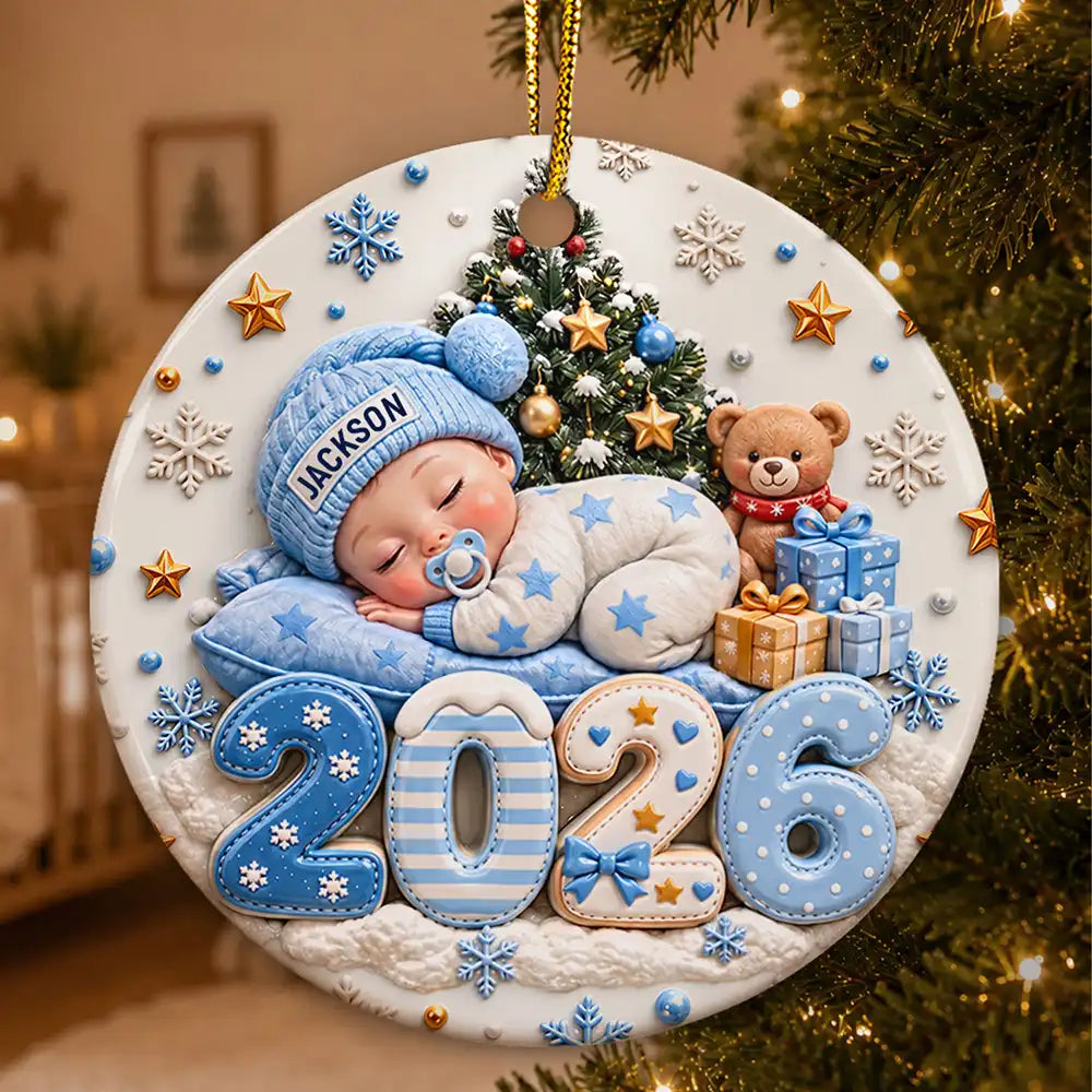 Christmas,Gift For Baby,New Baby,Sentimental,Vector - Baby's First Christmas Gift For New Mom - Personalized Sleeping Baby 3D Embossed Circle Ceramic Ornament