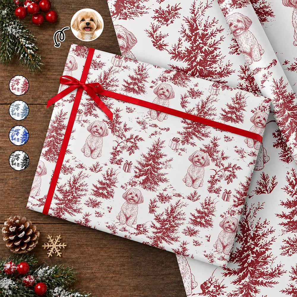 Christmas Gift For Pet Lovers - Personalized Custom Photo Pencil Sketch Chinoiserie Toile Wrapping Paper