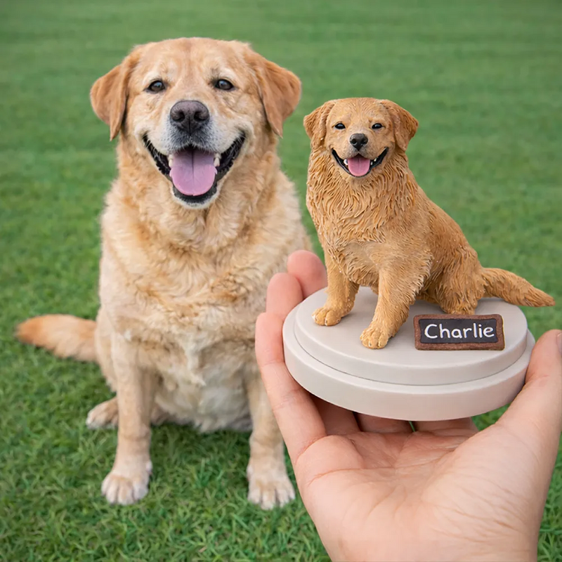 Pet Lovers,Pet Mom,Pet Dad,Cat Lovers,Cat Mom,Cat Dad,Dog Lovers,Dog Mom,Dog Dad,Happy - Custom Pet Figurine Full Body Sculpture With Nameplate For Pet Moms Pet Dads - Personalized Clay Figurine