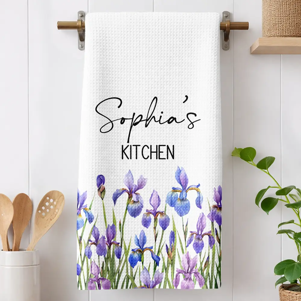 Mom Grandma Kitchen Watercolor Birth Flower - Personalized Kitchen Towel