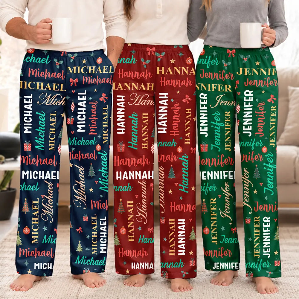 Christmas, Custom Text, Family, Happy - Matching Christmas Gift For Family - Personalized Member Names Holiday Pajama Pants