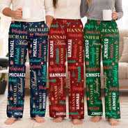 Christmas, Custom Text, Family, Happy - Matching Christmas Gift For Family - Personalized Member Names Holiday Pajama Pants