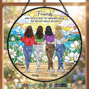 Afro Besties,Christmas,Gift For Bestie,Old Besties,Sentimental,Vector - Bestie Gift - Personalized A True Friendship Is A Journey Stained Glass Window Hanging Suncatcher