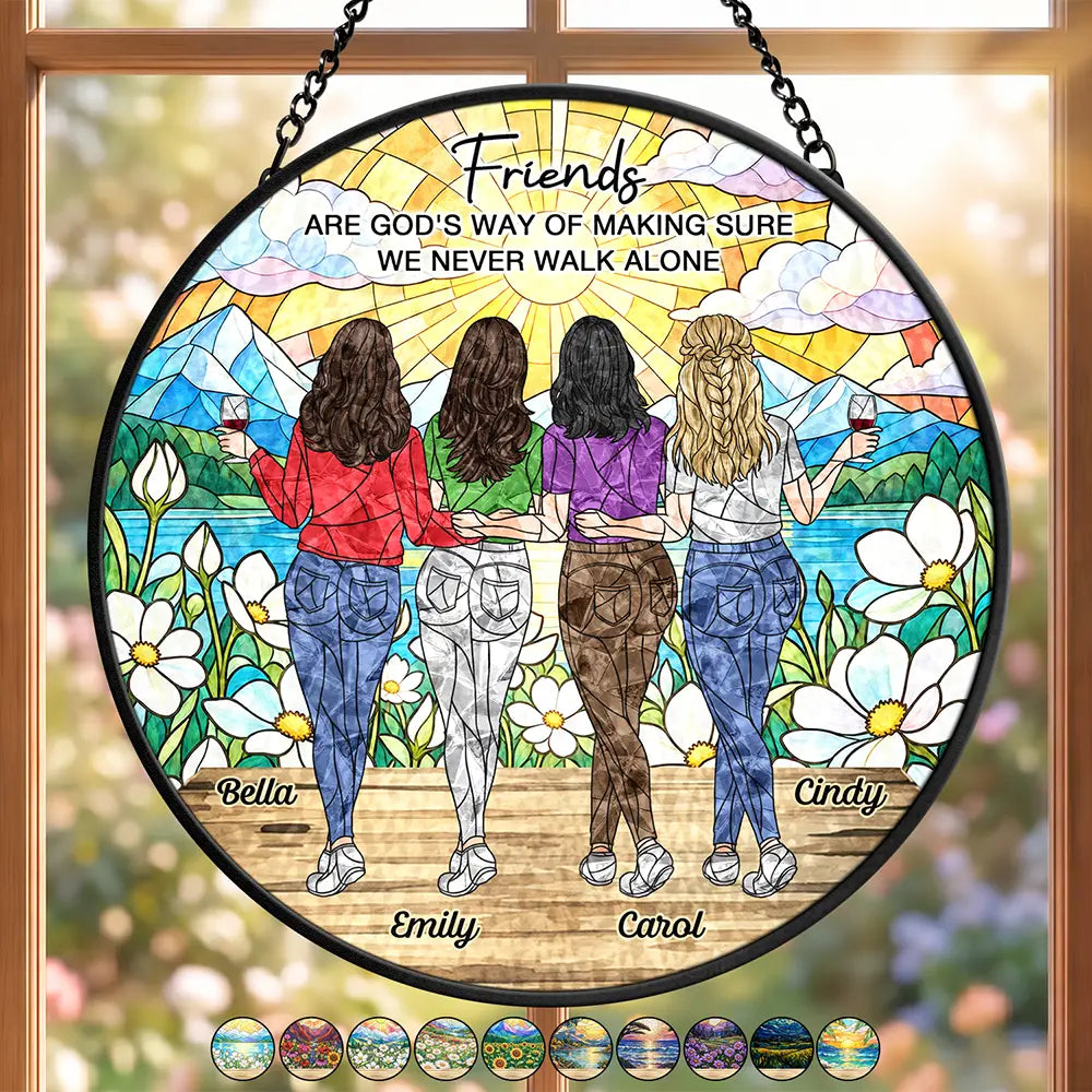 Afro Besties,Christmas,Gift For Bestie,Old Besties,Sentimental,Vector - Bestie Gift - Personalized A True Friendship Is A Journey Stained Glass Window Hanging Suncatcher