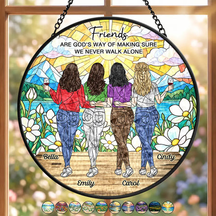 Bestie Gift - Personalized A True Friendship Is A Journey Stained Glass Window Hanging Suncatcher