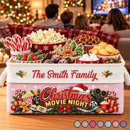 Christmas,Cozy,Custom Text,Family,Top Market - Gift For Holiday Gathering - Personalized Family Name Christmas Eve Movie Night Snack Storage Basket Storage Basket