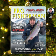 Christmas, Custom Photo, Fishing, Gift For Men, Gift For Yourself, Gifts For Him, Happy, Remove BG Photo - Christmas Gift For Fishing Lovers - Personalized Custom Photo Fisherman Of The Year Magazine Acrylic Ornament