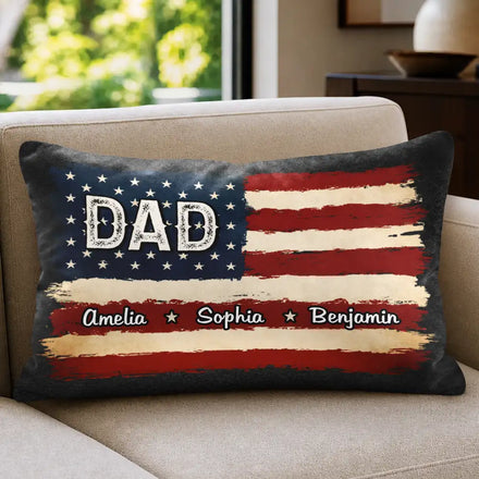 Stars & Stripes US Flag American Dad Grandpa - Personalized Pillow