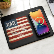 Gift For Father,Gift For Grandpa,Independence Day,Custom Text,Confident - Stars & Stripes US Flag American Dad Grandpa - Personalized Leather Charging Mat