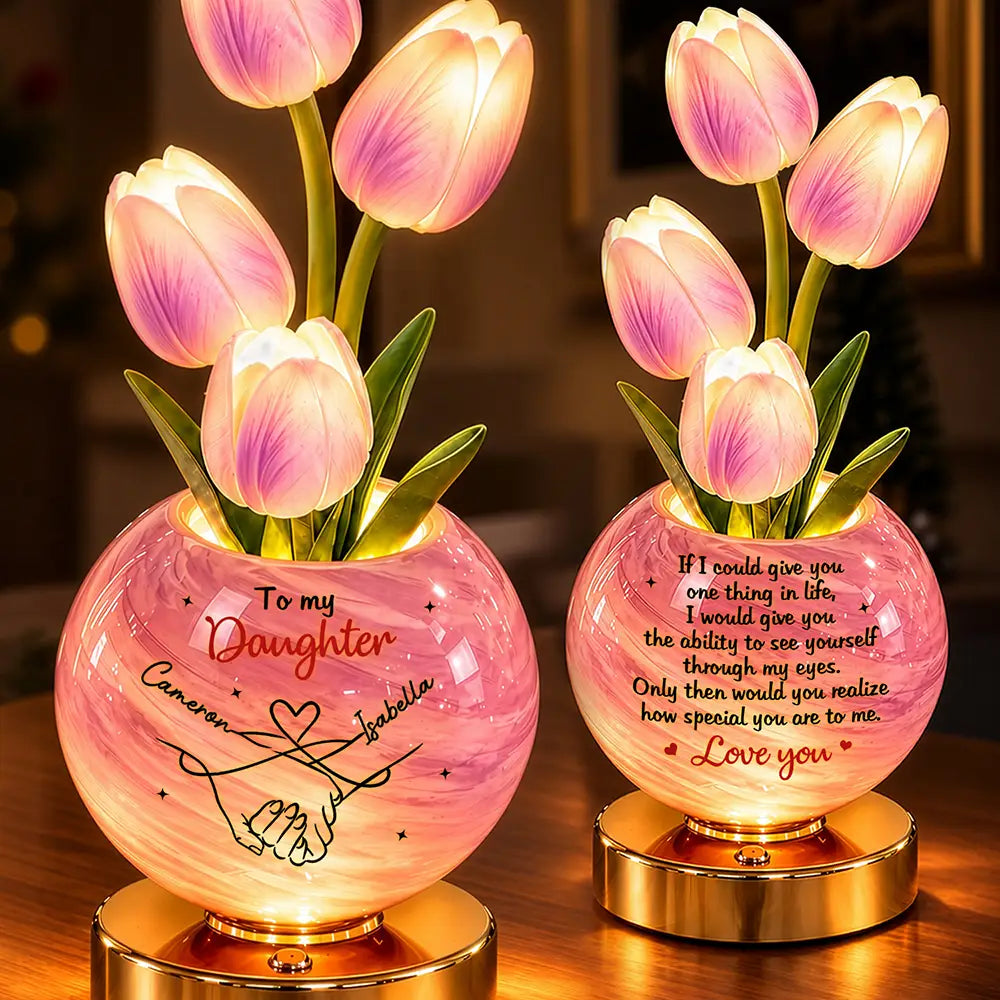 Christmas,Custom Text,Gift For Children,Gift For Daughter,Gifts For Her,Indoor Decor,Long Distance,Sentimental - To My Daughter, Granddaughter Long Distance Christmas Home Decor Gift - Personalized Pinky Promise Tulip LED Night Light