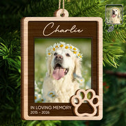 Christmas, Custom Photo, Memorial, Pet Lovers, Pet Memorial, Sympathetic, Upload Full Photo - Pet Memorial Christmas Gift - Personalized Custom Photo In Loving Memory 2-Layered Wooden Ornament