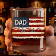 Gift For Father,Gift For Grandpa,Independence Day,Custom Text,Confident - Stars & Stripes US Flag American Dad Grandpa - Personalized Whiskey Glass