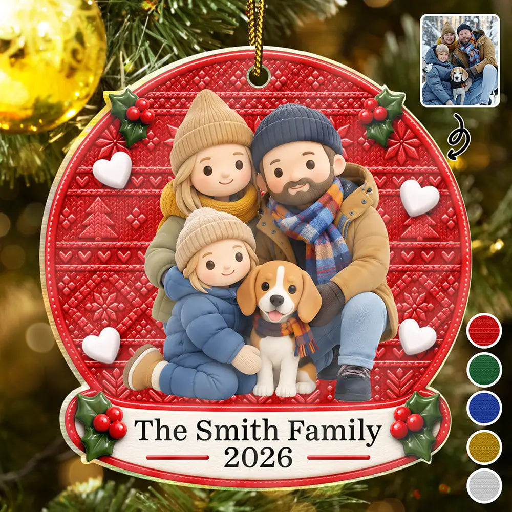 Art Design,Christmas,Custom Photo,Family,Happy,Indoor Decor,Photo - Clay Effect Doll - Family Christmas Gift - Personalized Clay Effect Family Portrait Acrylic Ornament