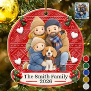 Art Design,Christmas,Custom Photo,Family,Happy,Indoor Decor,Photo - Clay Effect Doll - Family Christmas Gift - Personalized Clay Effect Family Portrait Acrylic Ornament