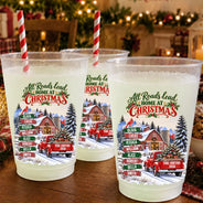 Christmas, Custom Text, Family, Sympathetic - Christmas Gift For Family Gathering - Personalized Family & Member Names All Roads Lead Home At Christmas Frosted Cups