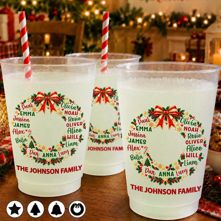 Christmas Gift For Family Gathering - Personalized Family & Member Names Word Art Tree Bell Star Wreath Frosted Cups