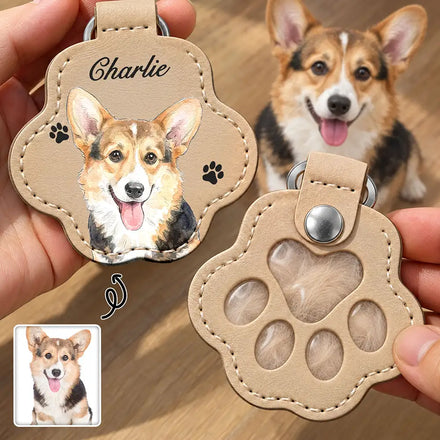 Memorial Keepsake Gift For Pet Mom - Personalized Custom Photo Watercolor Portrait Pet Fur Keychain