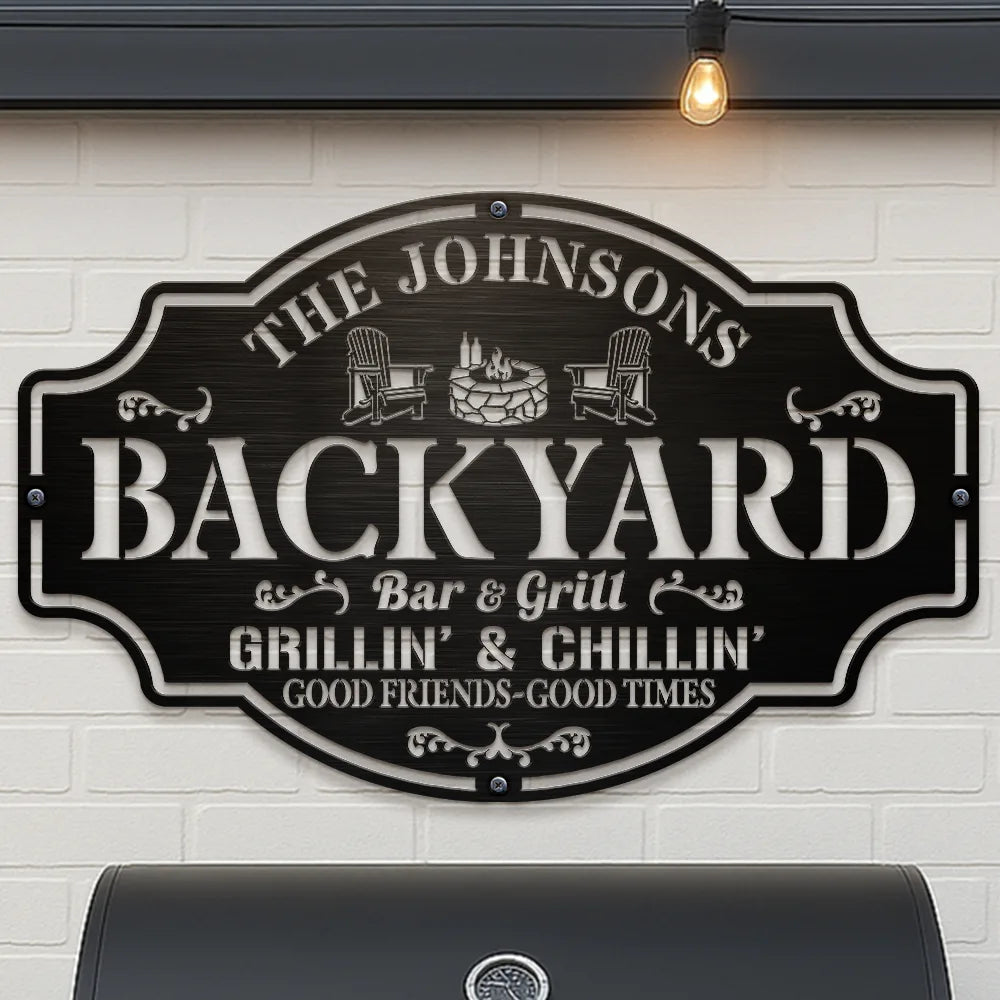 Backyard,Patio - Backyard Bar And Grill Good Friends Good Times - Personalized Cutout Metal Sign