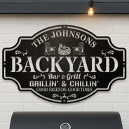Backyard,Patio - Backyard Bar And Grill Good Friends Good Times - Personalized Cutout Metal Sign