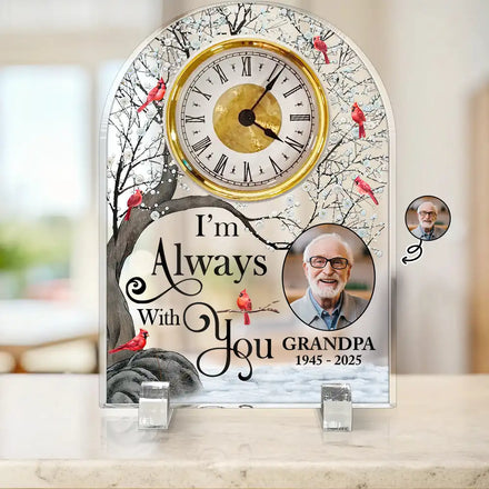 Custom Photo Memorial I'm Always With You Snow Tree Cardinal - Personalized Acrylic Desk Clock