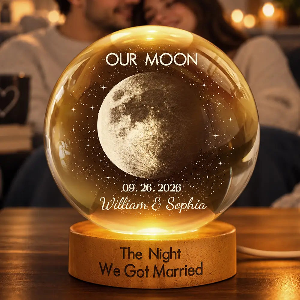 Anniversary,Christmas,Married Couple,Romantic,Gift For Couples,Moon Phase - Moon Phase The Night We Get Married Couple Anniversary - Personalized Crystal Globe Lamp
