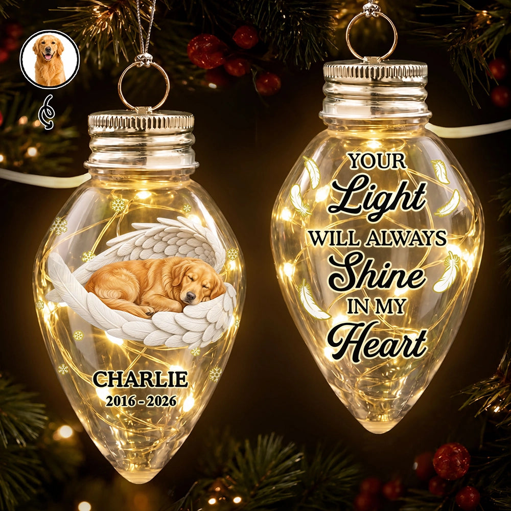 Memorial Gift For Pet Lovers - Personalized Custom Photo Your Light Will Always Shine In My Heart Chili Bulb LED Light