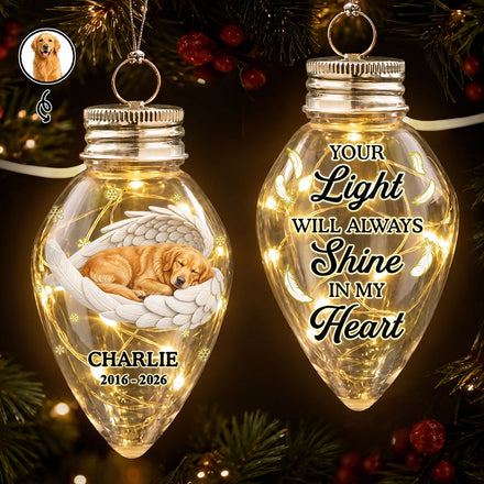 Memorial Gift For Pet Lovers - Personalized Custom Photo Your Light Will Always Shine In My Heart Chili Bulb LED Light