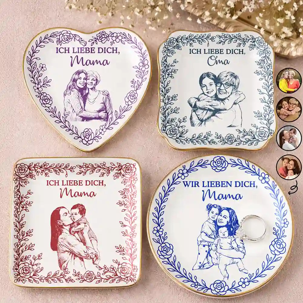 Gift For Mother,Gift For Women,Gift For Grandma,Gift For Wife - Eigenes Foto Als Bleistiftskizze Ich Liebe Dich Mama Oma - Personalisierte Schmuckschale