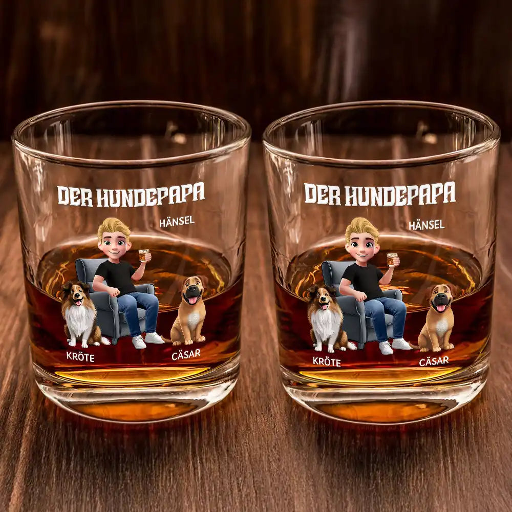 Dog Lovers,Dog Mom,Dog Dad,Happy,Non-Eng,German,Non-Eng,Vector - Der Hundepapa - Personalisiertes Whiskyglas