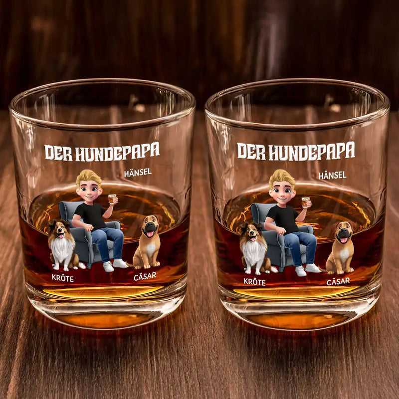 Dog Lovers,Dog Mom,Dog Dad,Happy,Non-Eng,German,Non-Eng,Vector - Der Hundepapa - Personalisiertes Whiskyglas