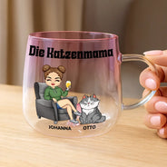 Cat Lovers,Cat Mom,Cat Dad,Happy,Non-Eng,Gift For Women,Gift For Men - Die Katzenmama - Personalisierte Farbverlauf Glastasse
