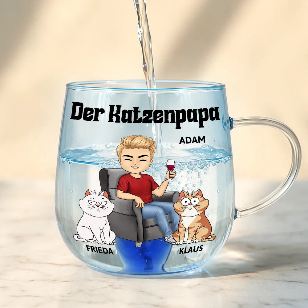 Cat Lovers,Cat Mom,Cat Dad,Happy,Non-Eng,Gift For Women,Gift For Men - Die Katzenmama - Personalisierte Farbverlauf Glastasse