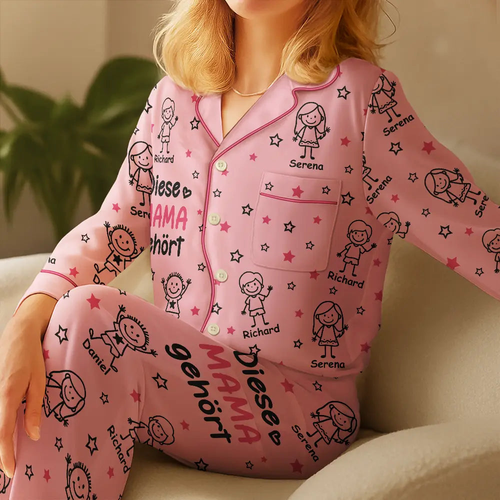 Gift For Yourself,Gift For Women,Gift For Mother,Gift For Grandma,Love,German - Diese Oma Mama Gehört Ihren Enkelkindern - Personalisiertes Satin-Pyjama-Set