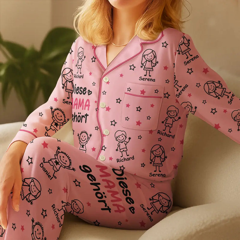 Gift For Yourself,Gift For Women,Gift For Mother,Gift For Grandma,Love,German - Diese Oma Mama Gehört Ihren Enkelkindern - Personalisiertes Satin-Pyjama-Set