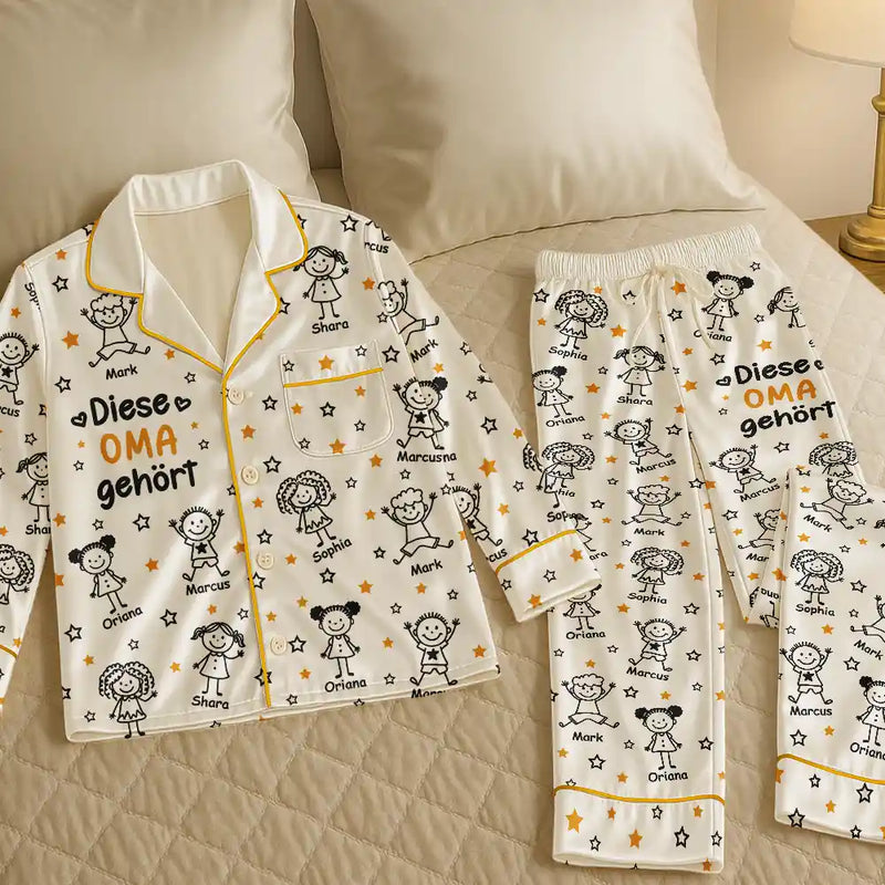 Gift For Yourself,Gift For Women,Gift For Mother,Gift For Grandma,Love,German - Diese Oma Mama Gehört Ihren Enkelkindern - Personalisiertes Satin-Pyjama-Set