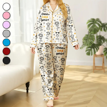 Diese Oma Mama Gehört Ihren Enkelkindern - Personalisiertes Satin-Pyjama-Set