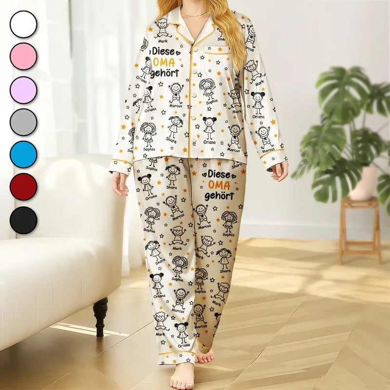 Gift For Yourself,Gift For Women,Gift For Mother,Gift For Grandma,Love,German - Diese Oma Mama Gehört Ihren Enkelkindern - Personalisiertes Satin-Pyjama-Set