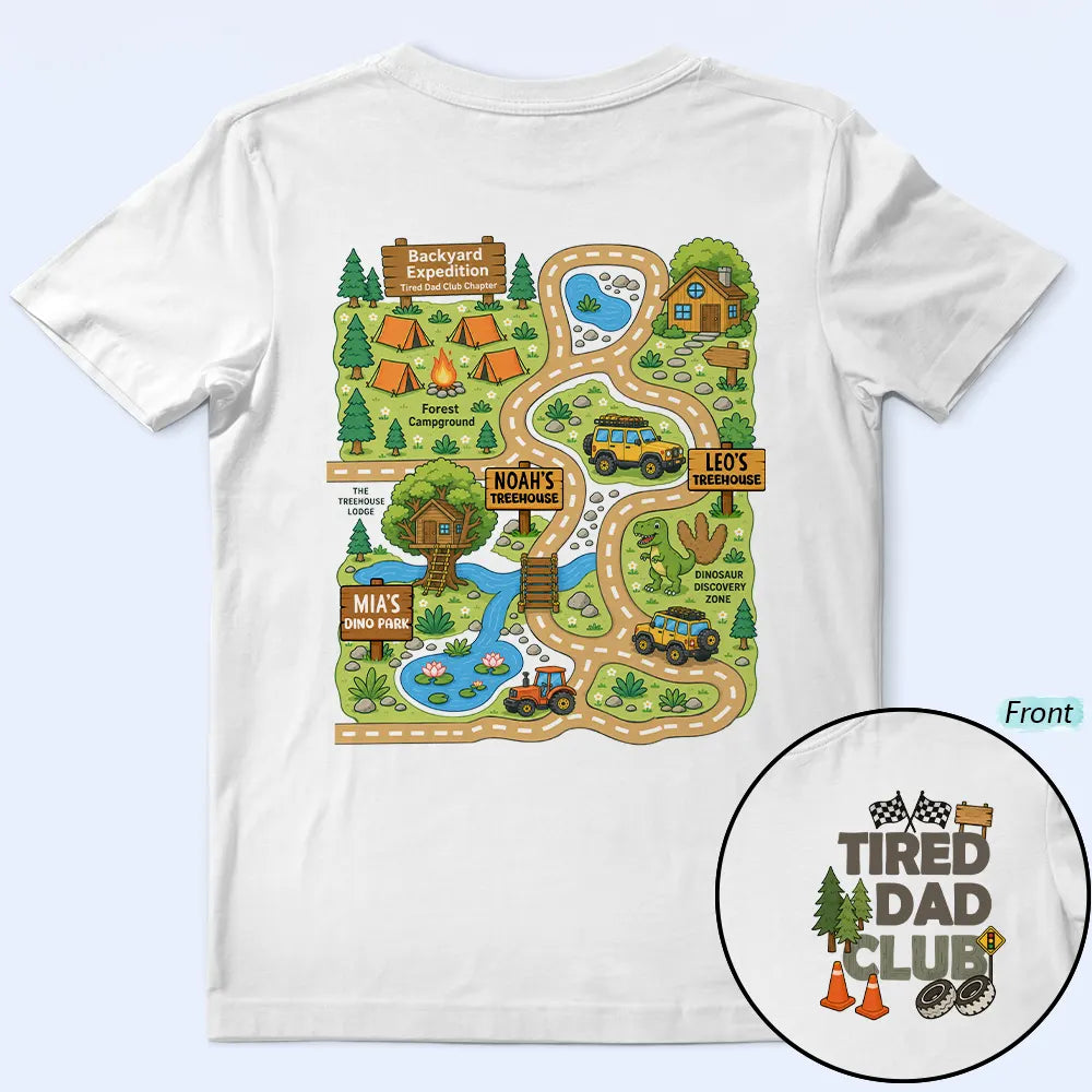 Gift For Father,Humorous,Custom Text - Dinosaur Road Car Race Track Tired Dad Club Funny - Personalized T Shirt