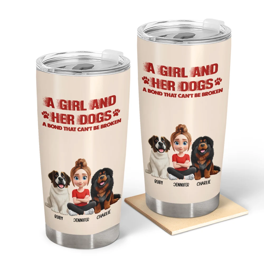Pet Lovers,Pet Mom,Pet Dad,Cat Lovers,Cat Mom,Cat Dad,Dog Lovers,Dog Mom,Dog Dad,Gift For Women,Gift For Men,Happy,Top Market - Distressed Text Effect A Girl And Her Dogs Cat - Personalized Tumbler