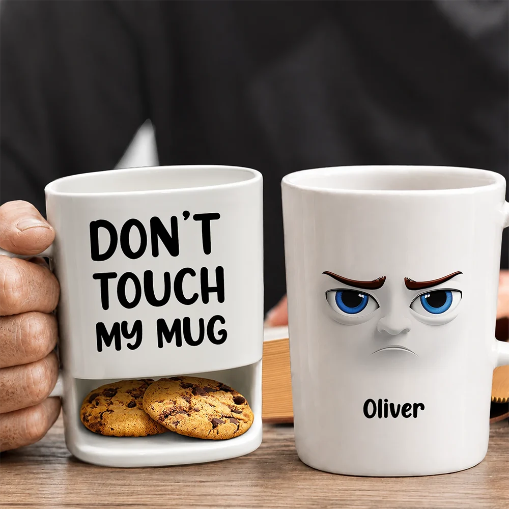Gift For Men, Gift For Yourself, Sarcastic, Icon - Do Not Touch Mine 3D Effect Funny Sarcastic Face - Personalized Cookie Mug