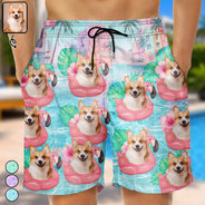 Dog Dad,Pet Lovers,Gift For Father,Custom Photo,Summer,Top Market,Adorable,Remove BG Photo - Custom Photo Dog Cat Kid Summer Poolside - Personalized Unisex Beach Shorts