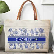 Dog Lovers,Dog Mom,Beach,Happy - Dog Mom Dog Lovers Toile De Joey Pattern - Personalized Leather Handle Tote Bag