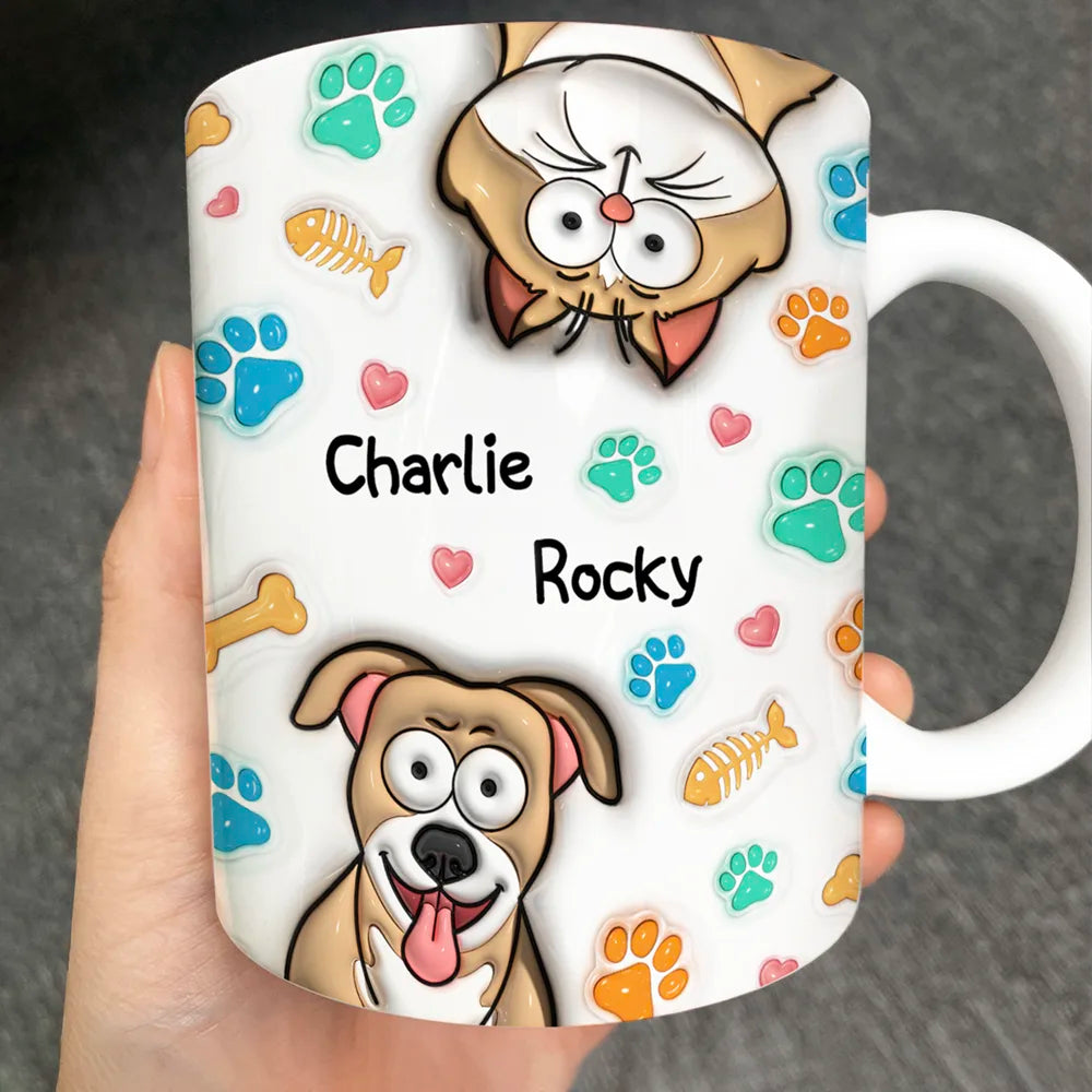 Dog Cat 3D Effect - 3D Inflated Effect Printed Mug, Personalized White Edge-to-Edge Mug