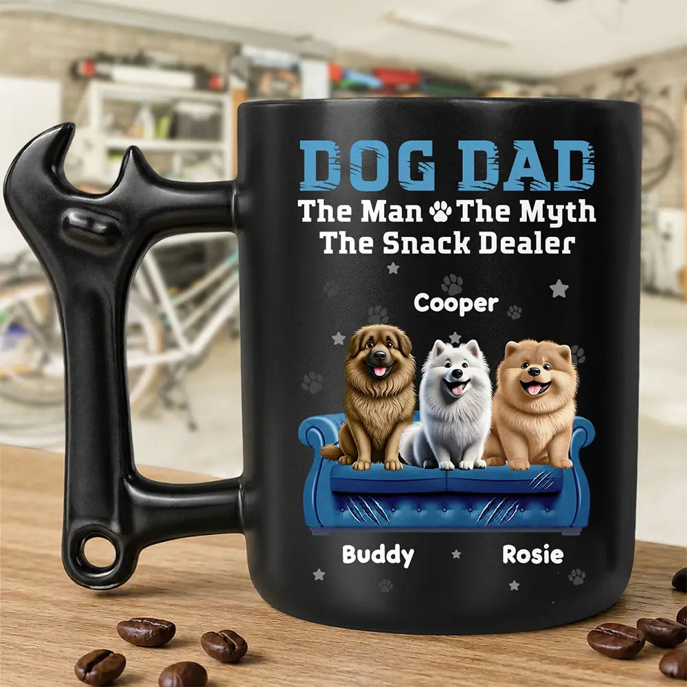 Gift For Men,Pet Lovers,Dog Lovers,Dog Dad,Dog Mom,Cat Lovers,Cat Mom,Cat Dad,Pet Dad,Pet Mom,Non-Eng,Icon,Playful - Dog Cat Dad The Snack Dealer - Personalized Wrench Shaped Handle Mug