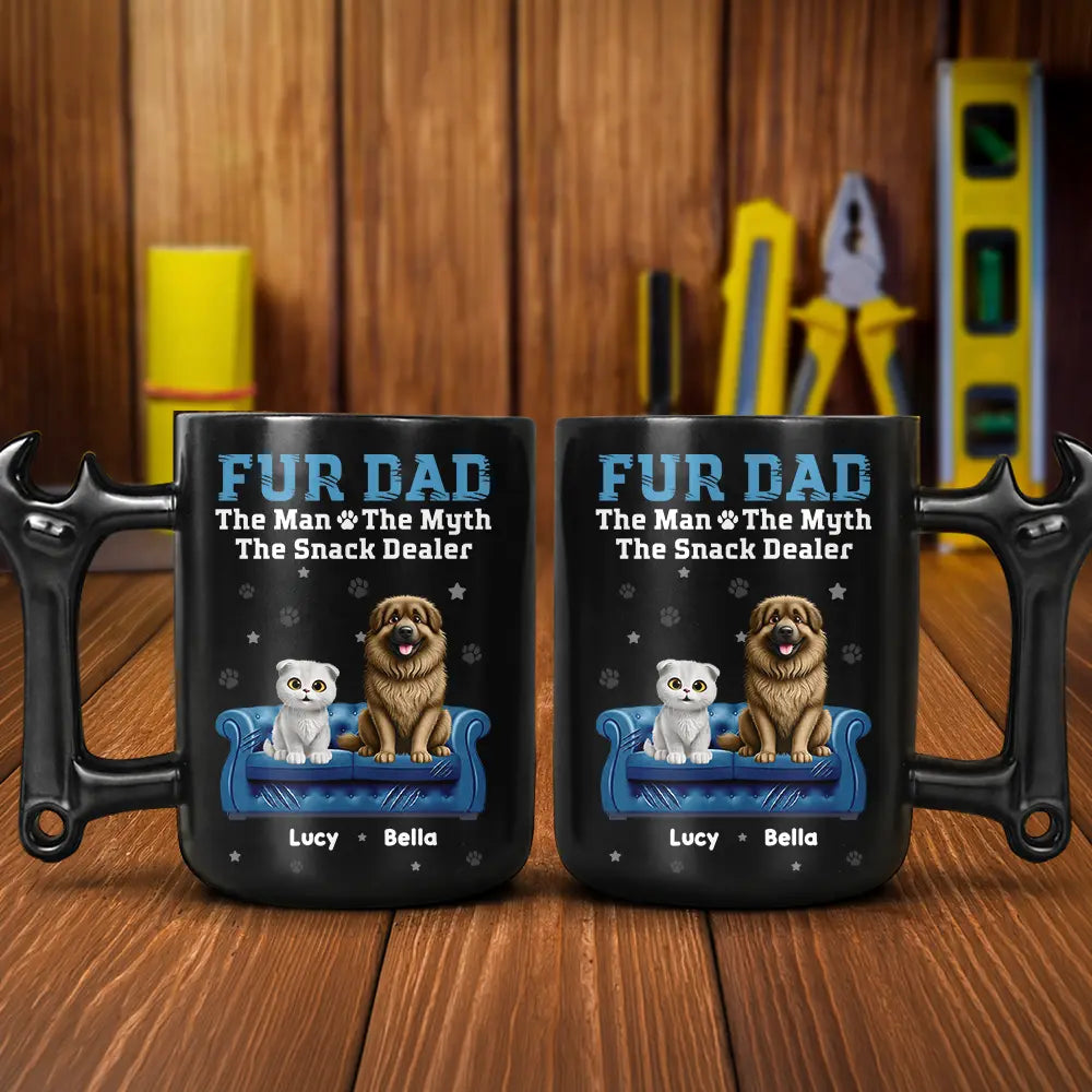 Gift For Men,Pet Lovers,Dog Lovers,Dog Dad,Dog Mom,Cat Lovers,Cat Mom,Cat Dad,Pet Dad,Pet Mom,Non-Eng,Icon,Playful - Dog Cat Dad The Snack Dealer - Personalized Wrench Shaped Handle Mug