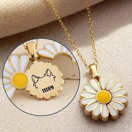 Dog Cat Ears Outline Custom Name - Personalized Engraved Hidden Message Necklace