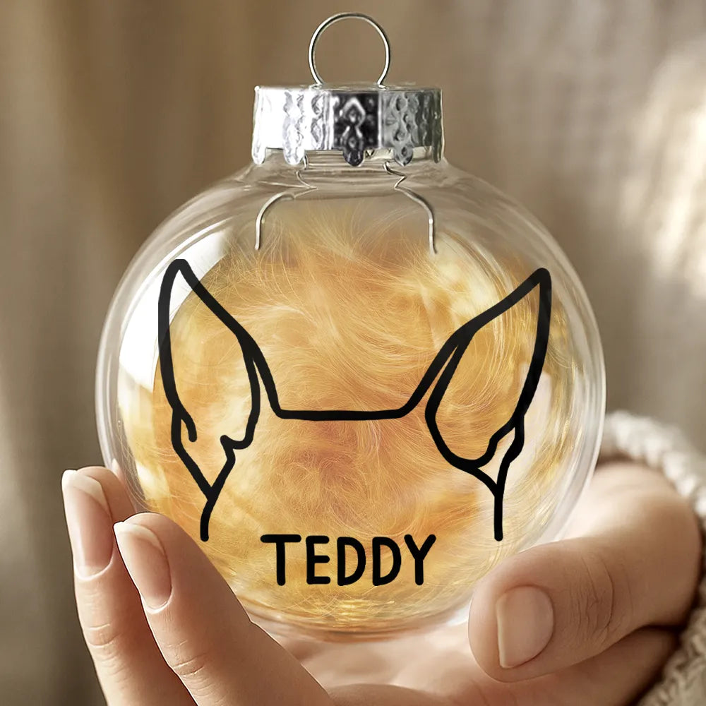 Dog Lovers,Cat Lovers,Christmas,Love - Dog Cat Ears Outline Custom Name - Personalized Fillable Clear Ball Ornament