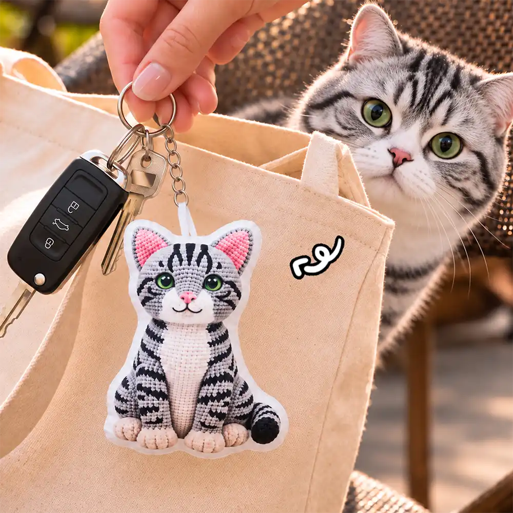 Adorable,Art Design,Christmas,Custom Photo,Pet Lovers,Photo - Crochet Pet - Dog Cat Gift For Pet Lover - Personalized Custom Photo Crochet Doll Effect Plush Keychain