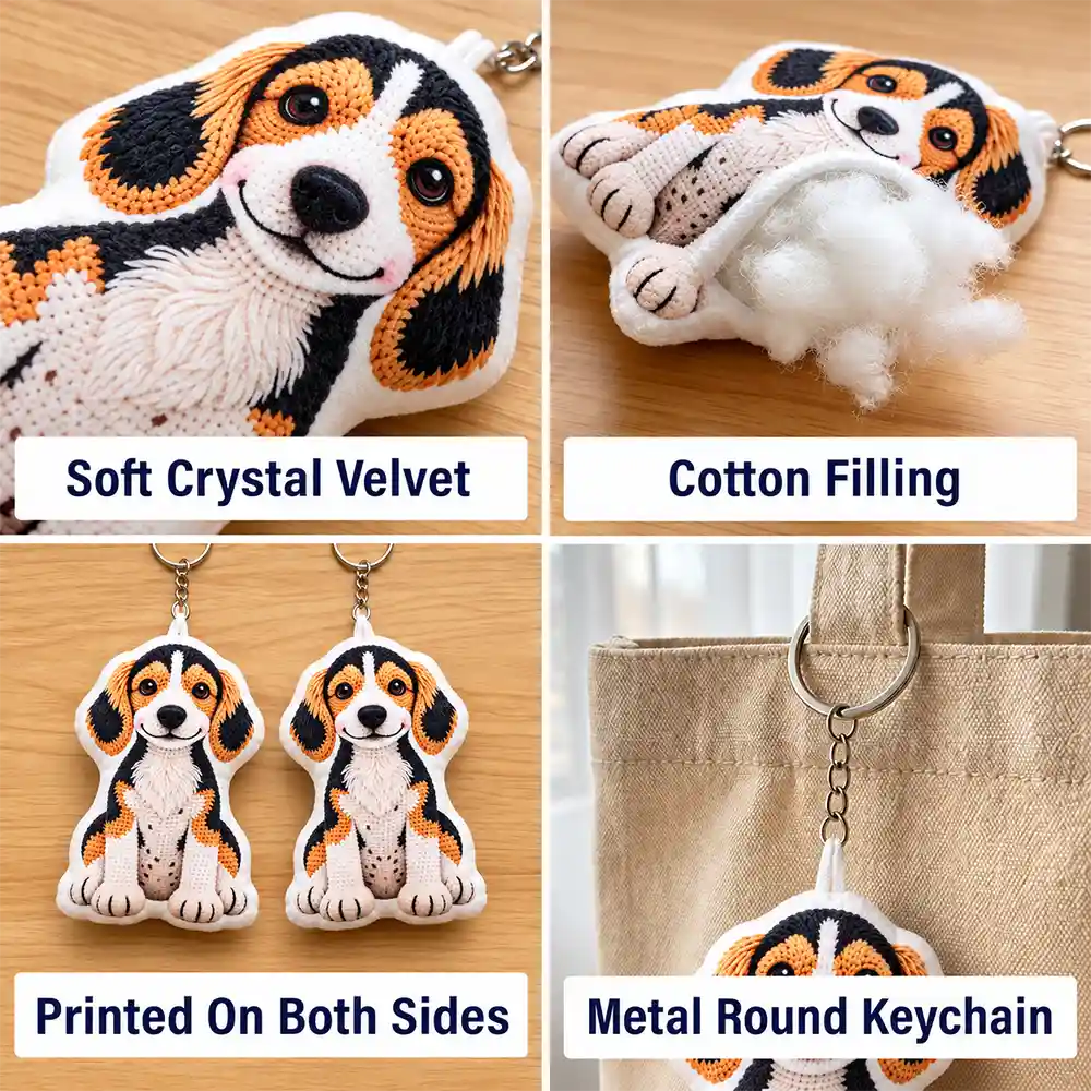 Adorable,Art Design,Christmas,Custom Photo,Pet Lovers,Photo - Crochet Pet - Dog Cat Gift For Pet Lover - Personalized Custom Photo Crochet Doll Effect Plush Keychain